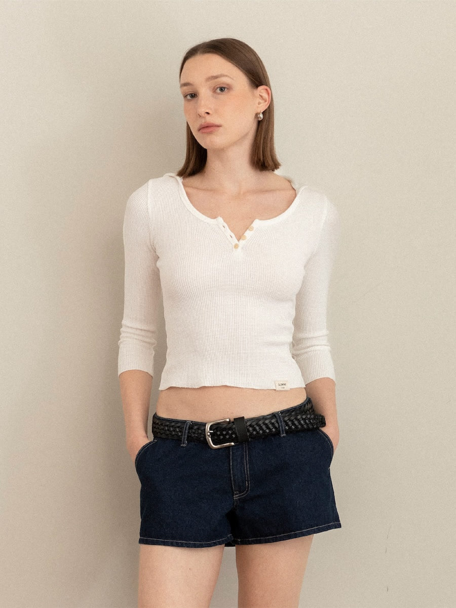 3/4 G WAFFLE BUTTON FLY TEE