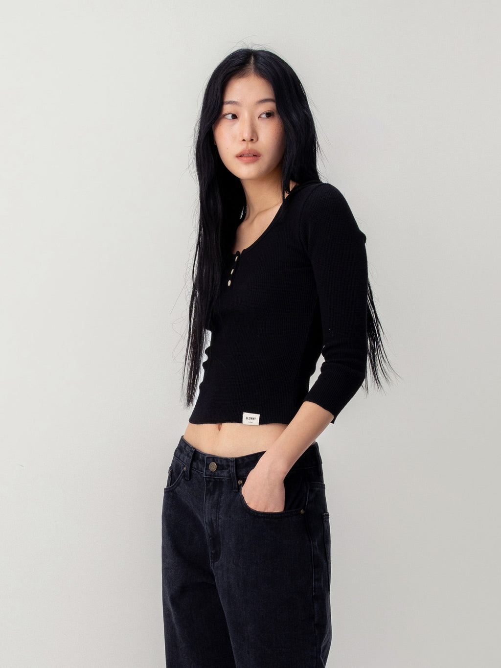 3/4 G WAFFLE BUTTON FLY TEE