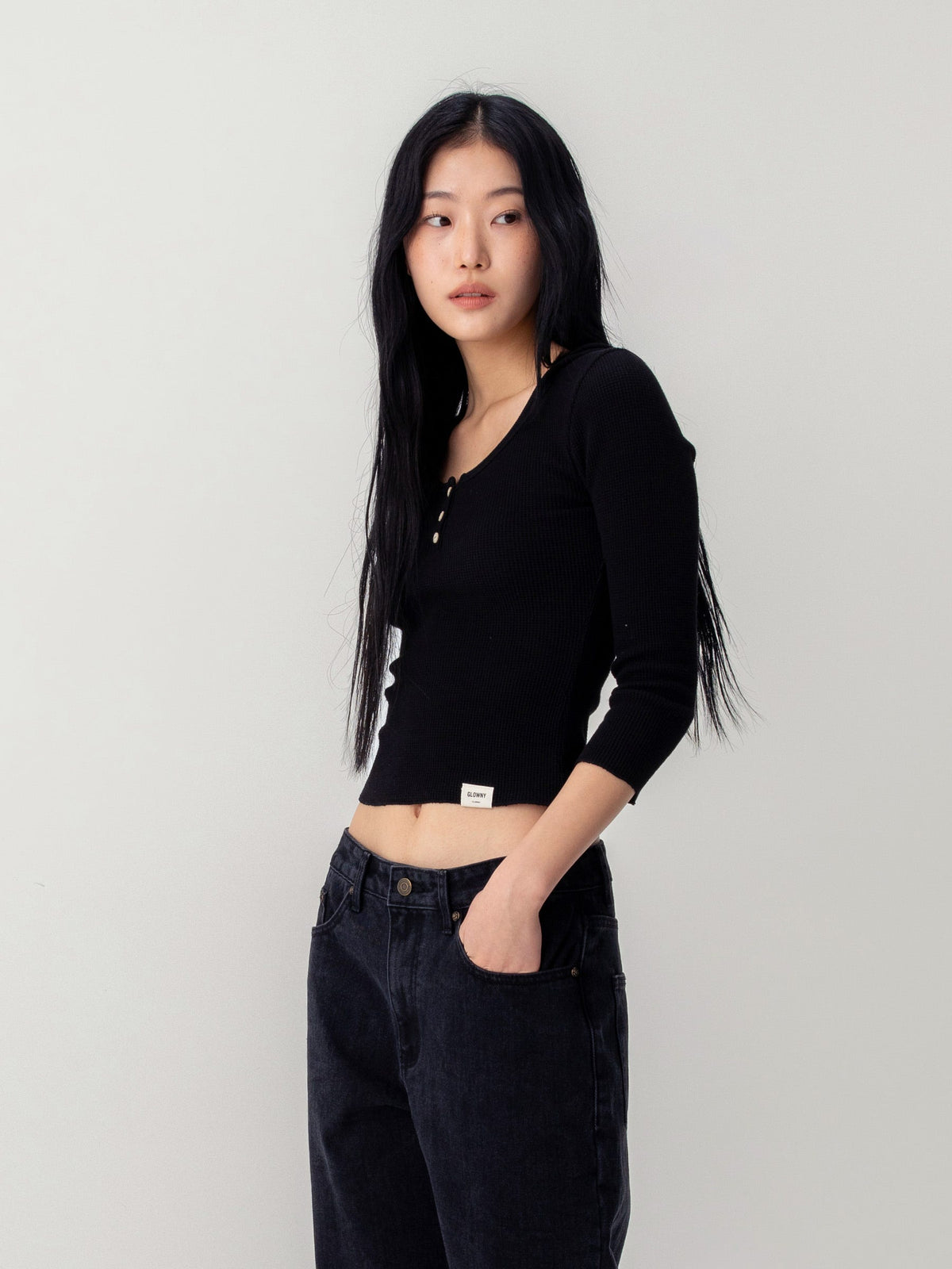 3/4 G WAFFLE BUTTON FLY TEE