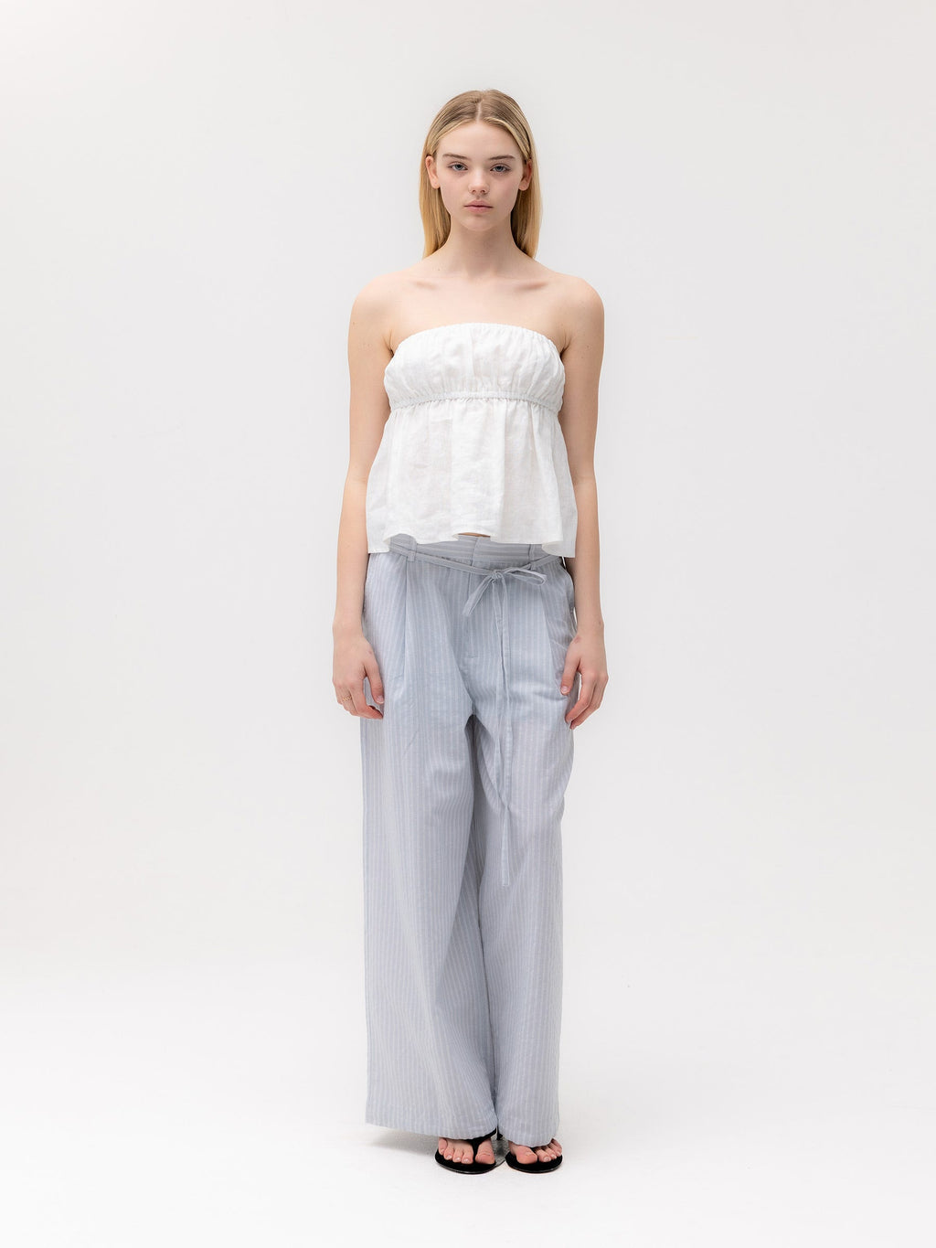 G BELTED LINEN WIDE PANTS