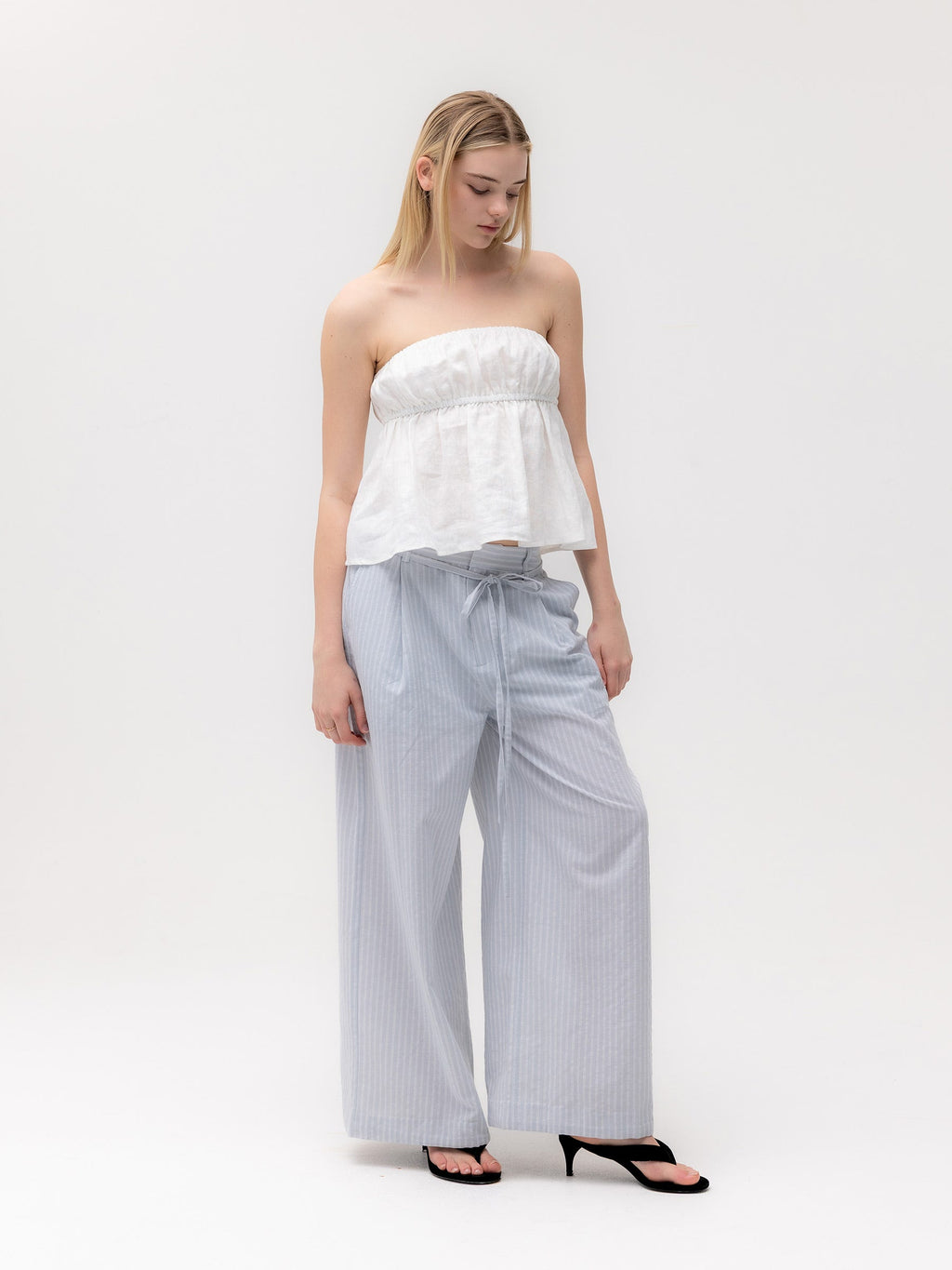 G BELTED LINEN WIDE PANTS