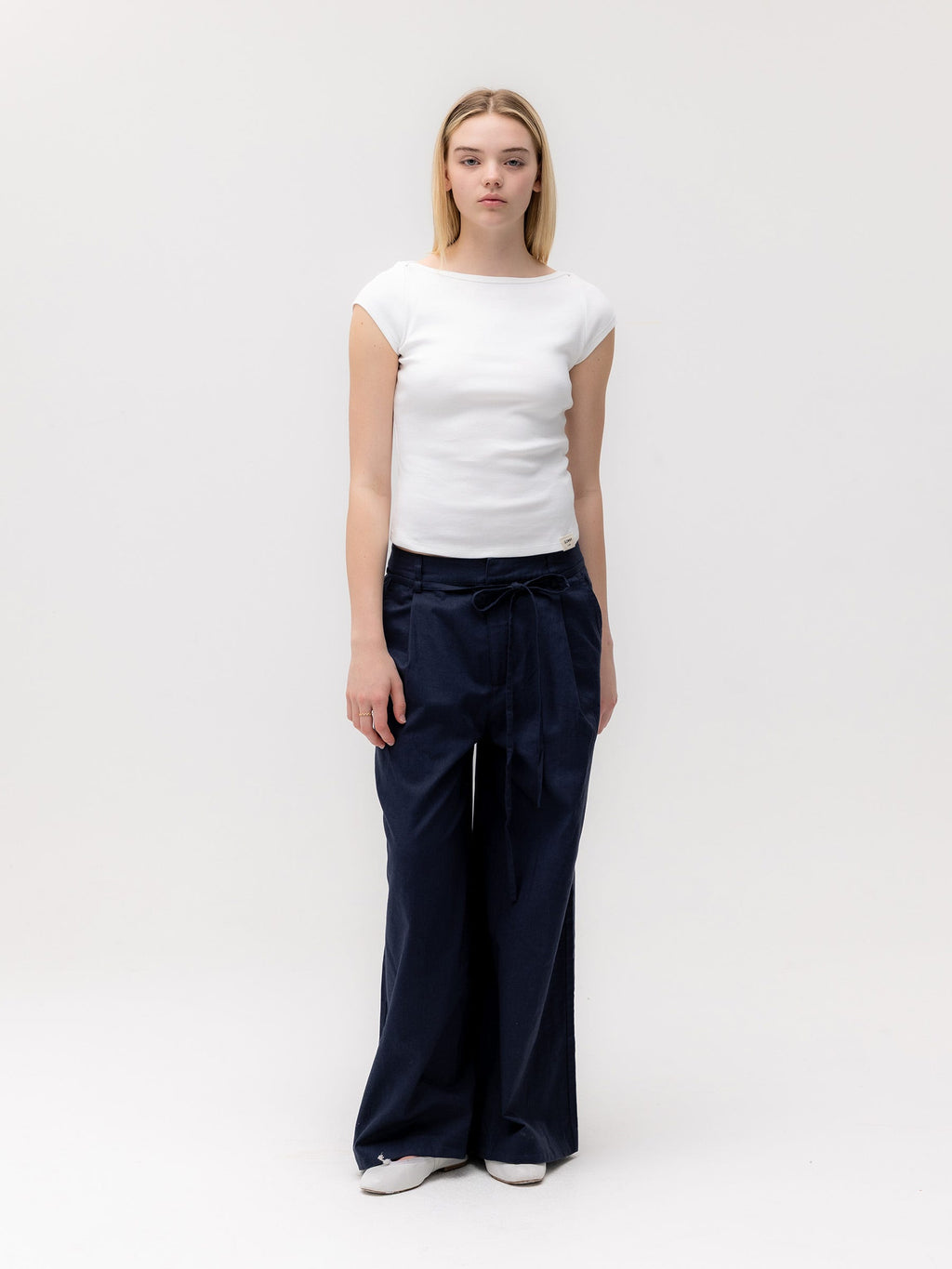 G BELTED LINEN WIDE PANTS