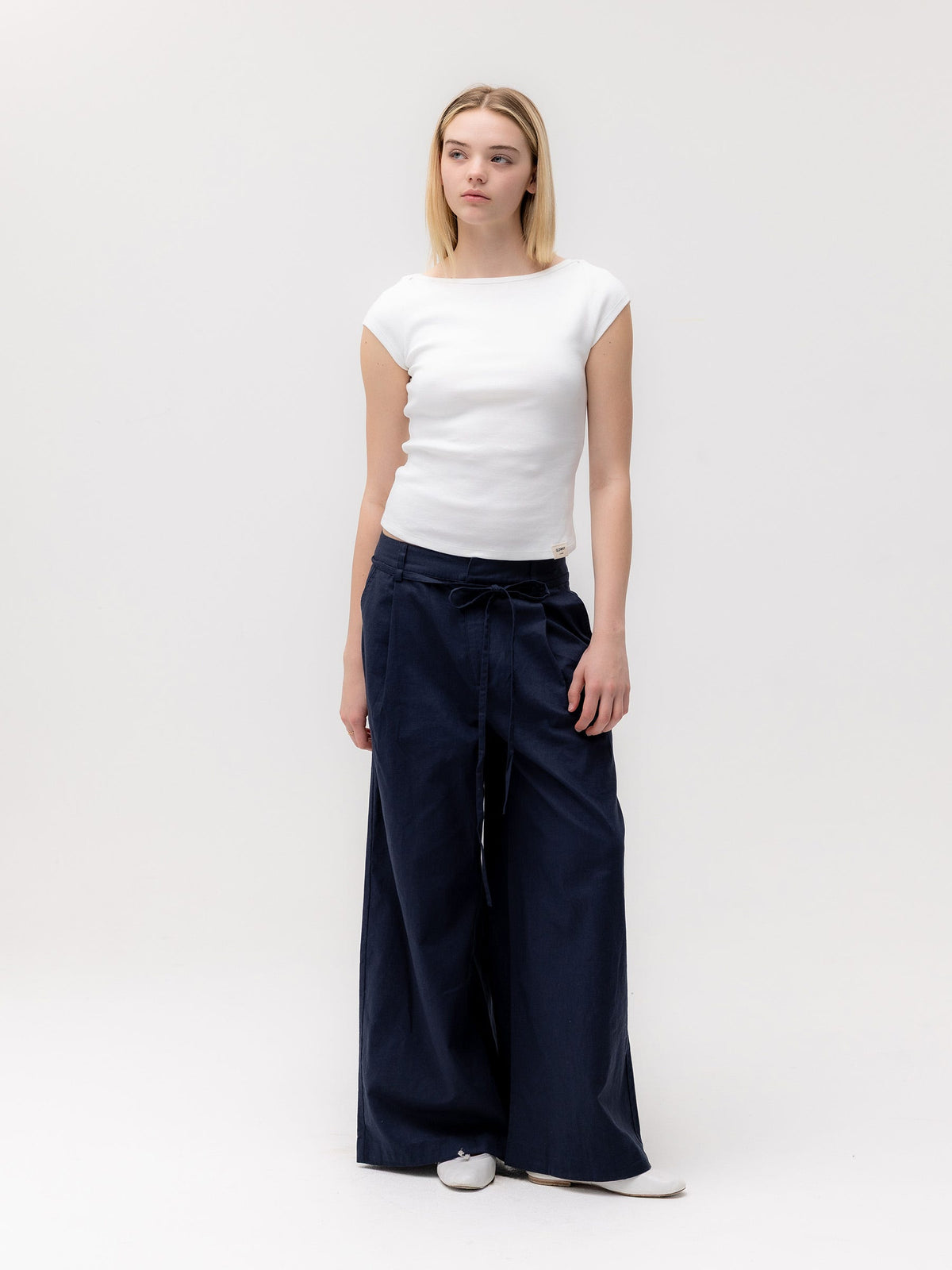 G BELTED LINEN WIDE PANTS