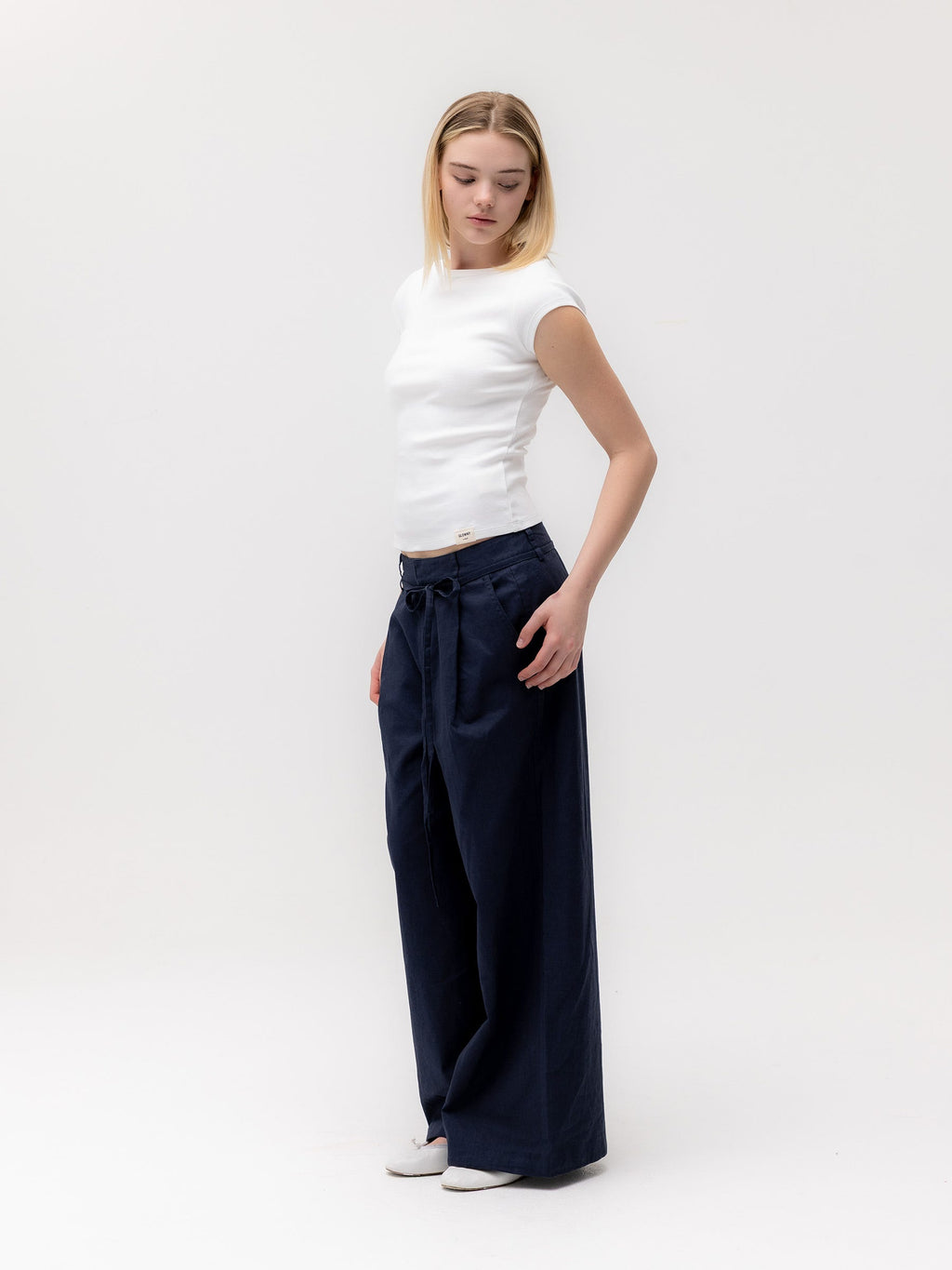 G BELTED LINEN WIDE PANTS