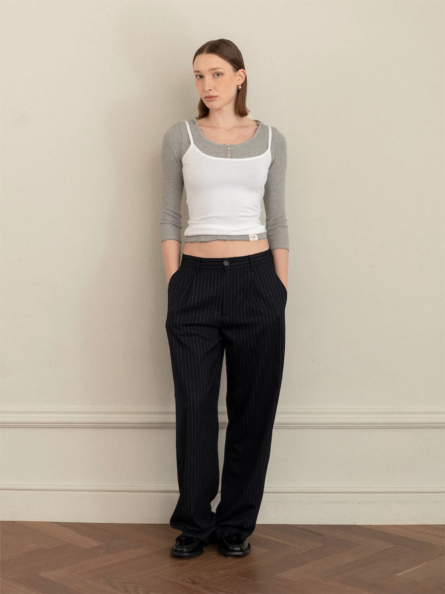 G GENTLE WIDE LEG PINSTRIPE PANTS